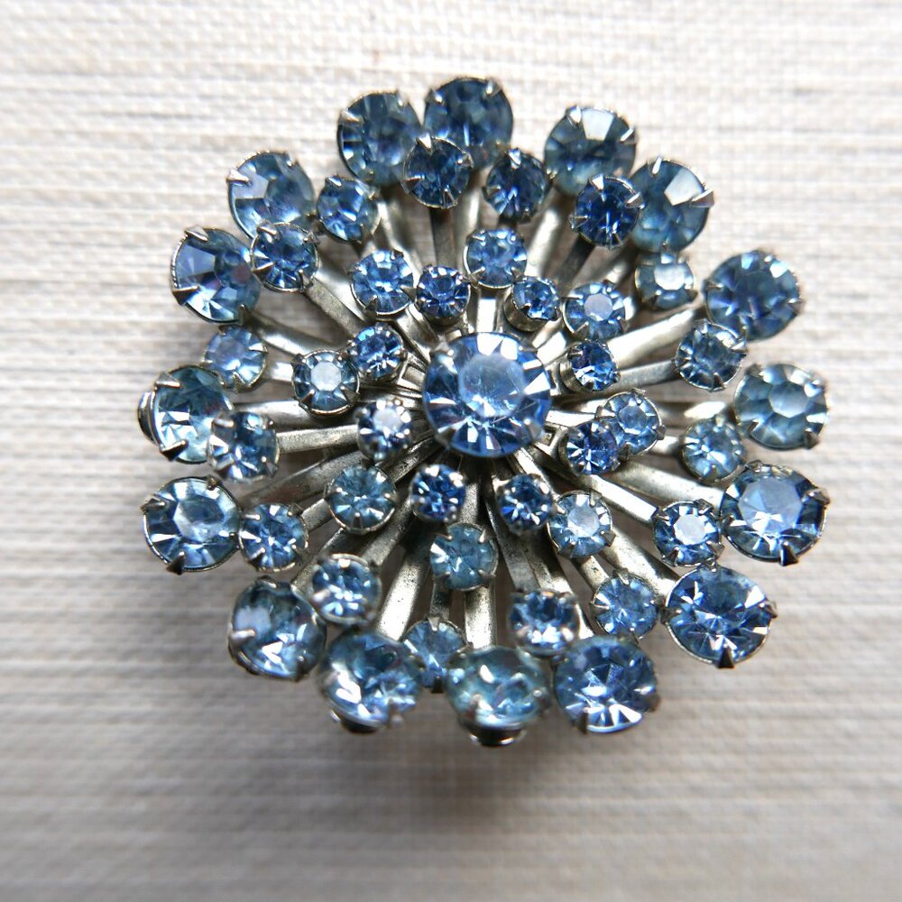 Vintage Blue Rhinestone Starburst Brooch